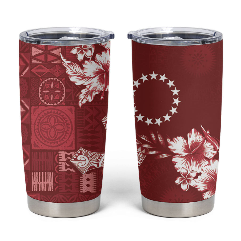 Kia Orana Cook Islands Tapa Floral With Cross Tumbler Cup Crimson Red LT7 Crimson Red - Polynesian Pride