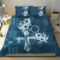 Kia Orana Cook Islands Tapa Floral With Cross Bedding Set Navy Blue LT7 - Polynesian Pride
