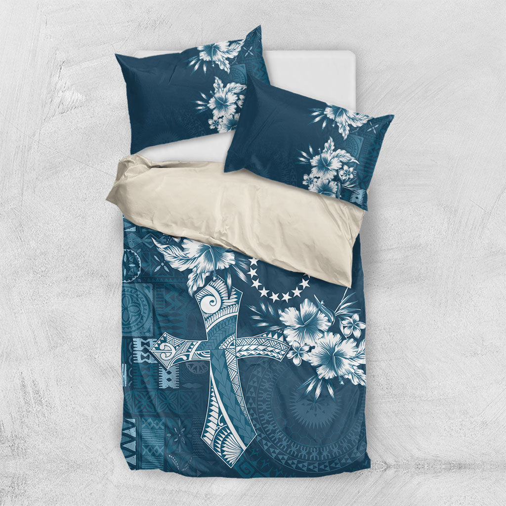 Kia Orana Cook Islands Tapa Floral With Cross Bedding Set Navy Blue LT7 US Twin 172cm x 218cm Navy Blue - Polynesian Pride