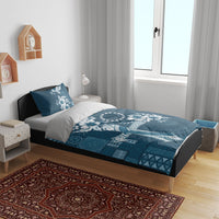 Kia Orana Cook Islands Tapa Floral With Cross Bedding Set Navy Blue LT7 - Polynesian Pride