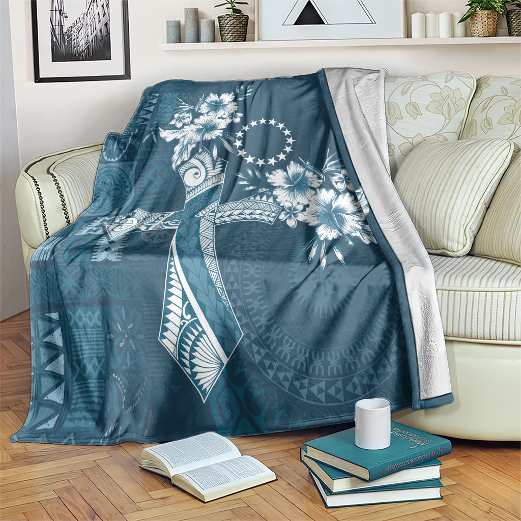 Kia Orana Cook Islands Tapa Floral With Cross Blanket Navy Blue LT7 Navy Blue - Polynesian Pride