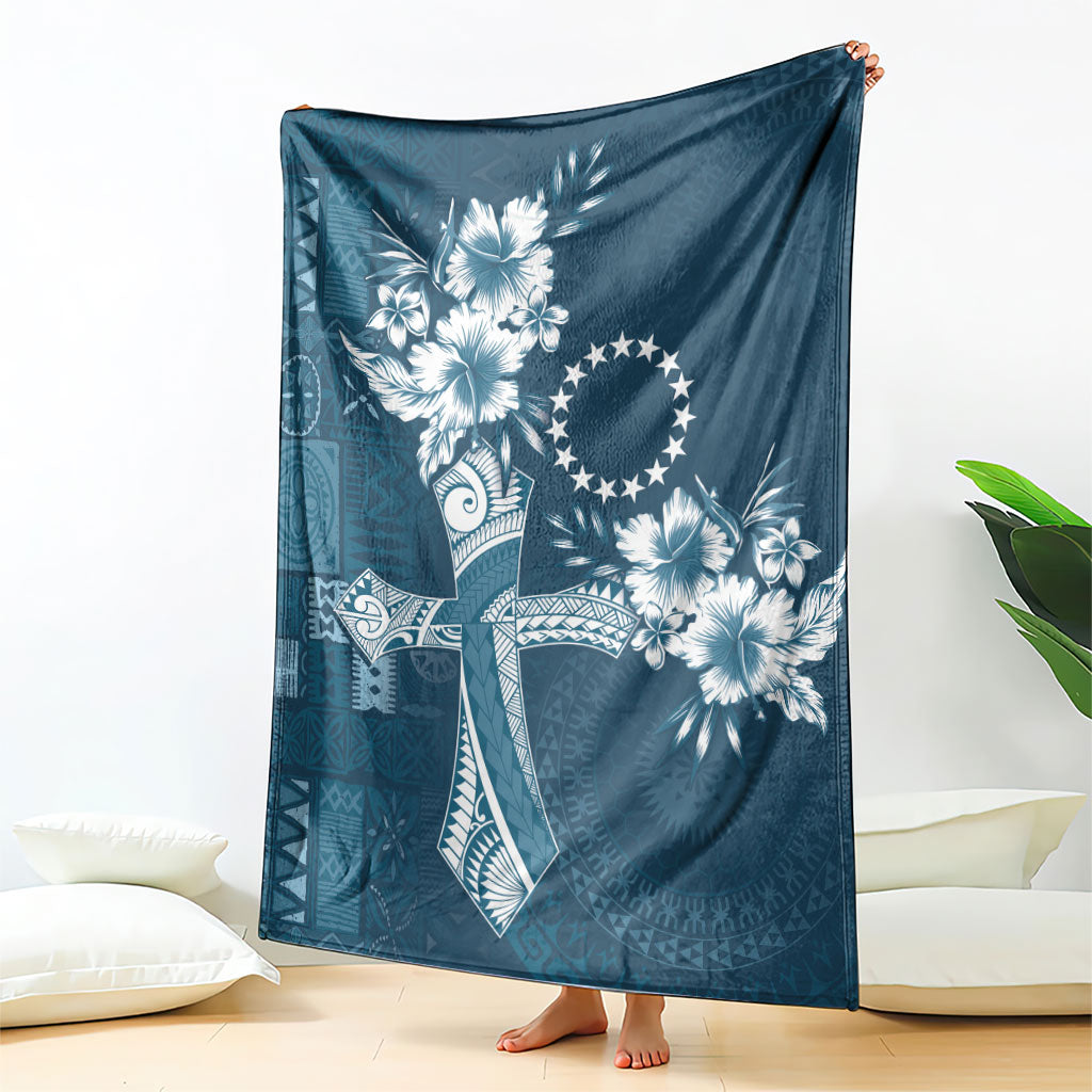 Kia Orana Cook Islands Tapa Floral With Cross Blanket Navy Blue LT7 - Polynesian Pride