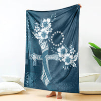 Kia Orana Cook Islands Tapa Floral With Cross Blanket Navy Blue LT7 - Polynesian Pride