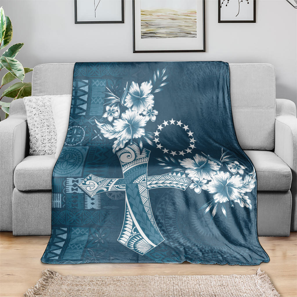 Kia Orana Cook Islands Tapa Floral With Cross Blanket Navy Blue LT7 - Polynesian Pride