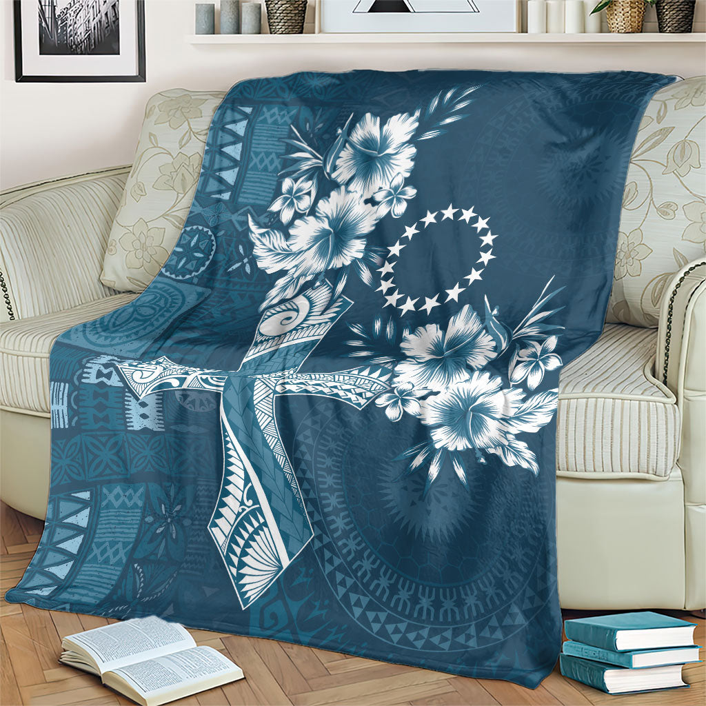 Kia Orana Cook Islands Tapa Floral With Cross Blanket Navy Blue LT7 - Polynesian Pride
