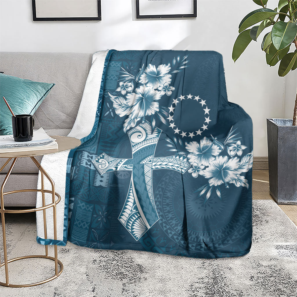 Kia Orana Cook Islands Tapa Floral With Cross Blanket Navy Blue LT7 - Polynesian Pride