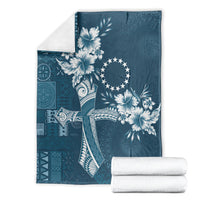 Kia Orana Cook Islands Tapa Floral With Cross Blanket Navy Blue LT7 - Polynesian Pride