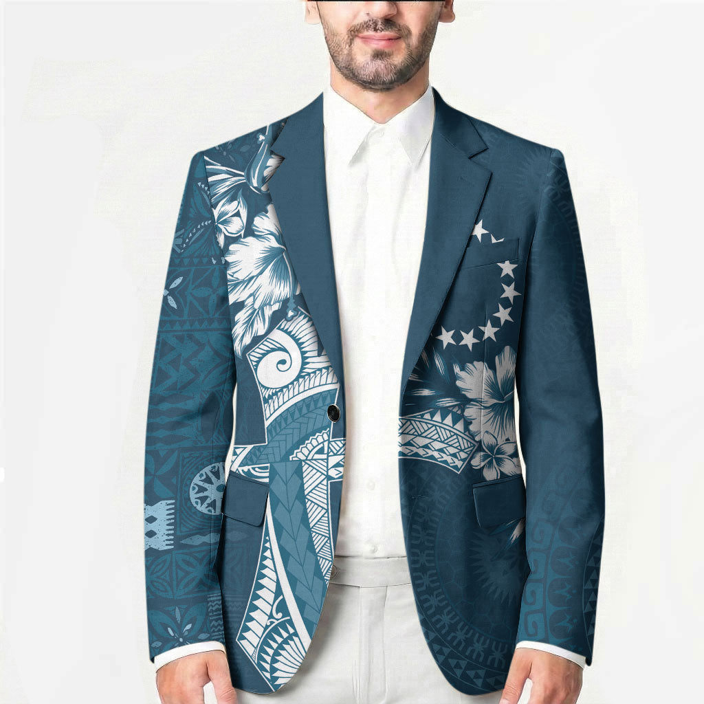 Kia Orana Cook Islands Tapa Floral With Cross Blazer Navy Blue LT7 - Polynesian Pride