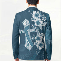 Kia Orana Cook Islands Tapa Floral With Cross Blazer Navy Blue LT7 - Polynesian Pride