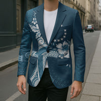 Kia Orana Cook Islands Tapa Floral With Cross Blazer Navy Blue LT7 - Polynesian Pride