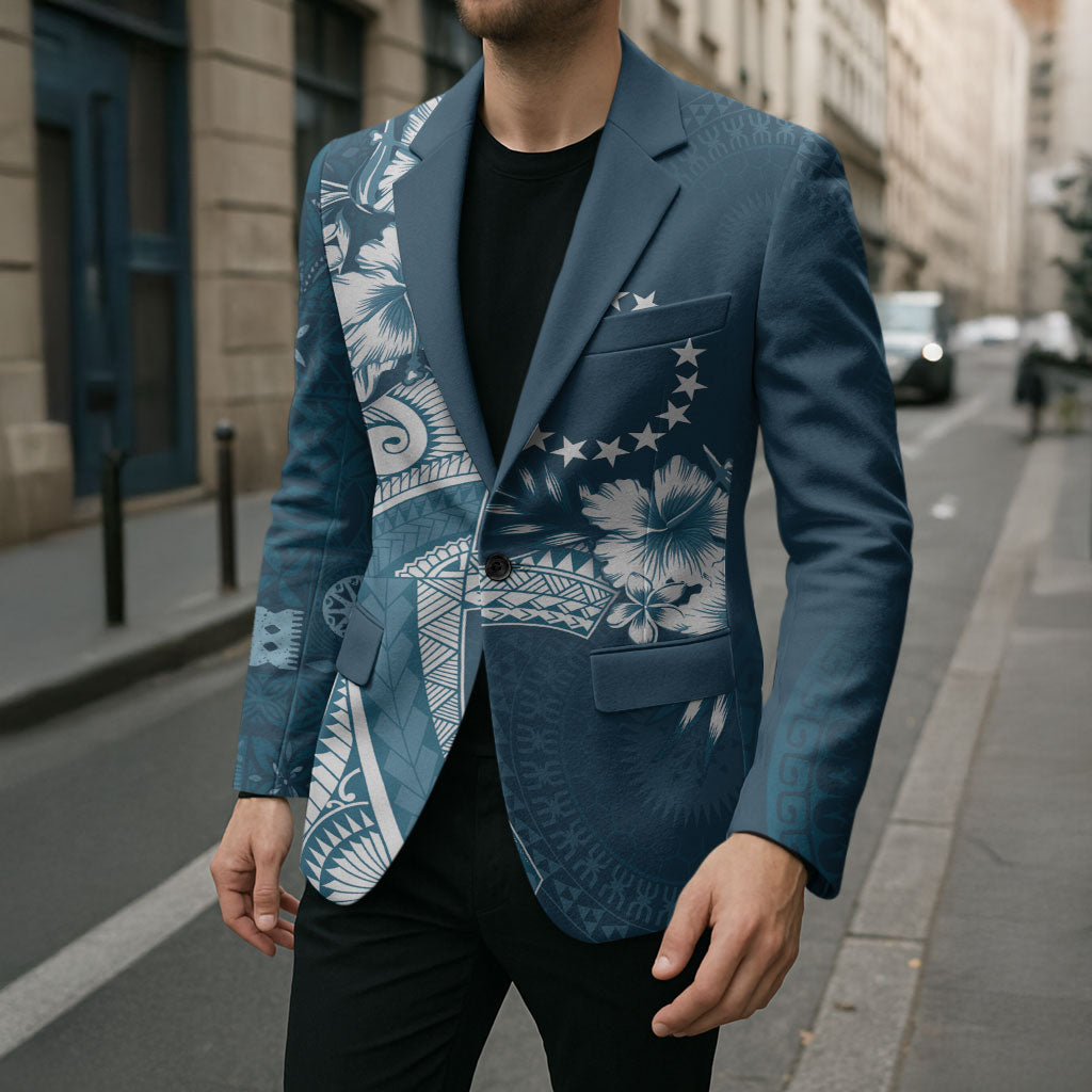 Kia Orana Cook Islands Tapa Floral With Cross Blazer Navy Blue LT7 - Polynesian Pride