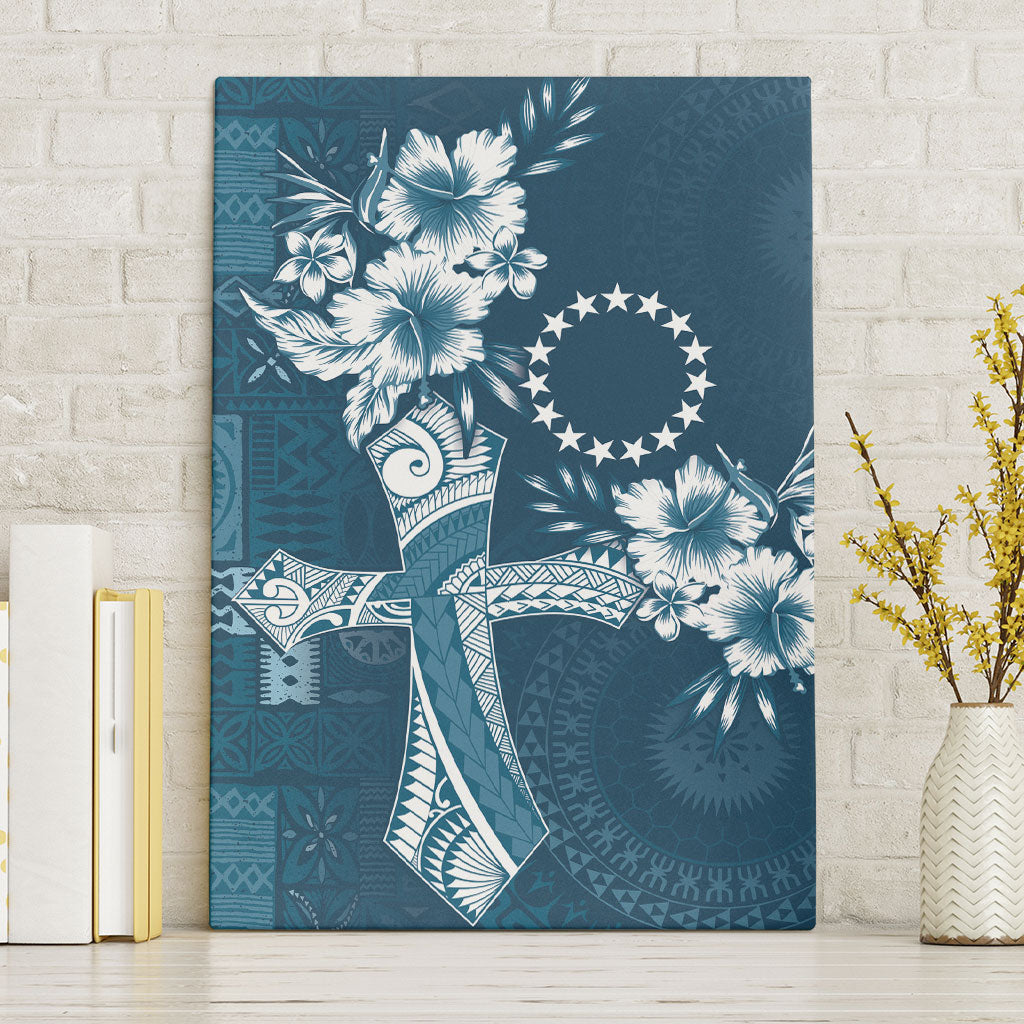 Kia Orana Cook Islands Tapa Floral With Cross Canvas Wall Art Navy Blue