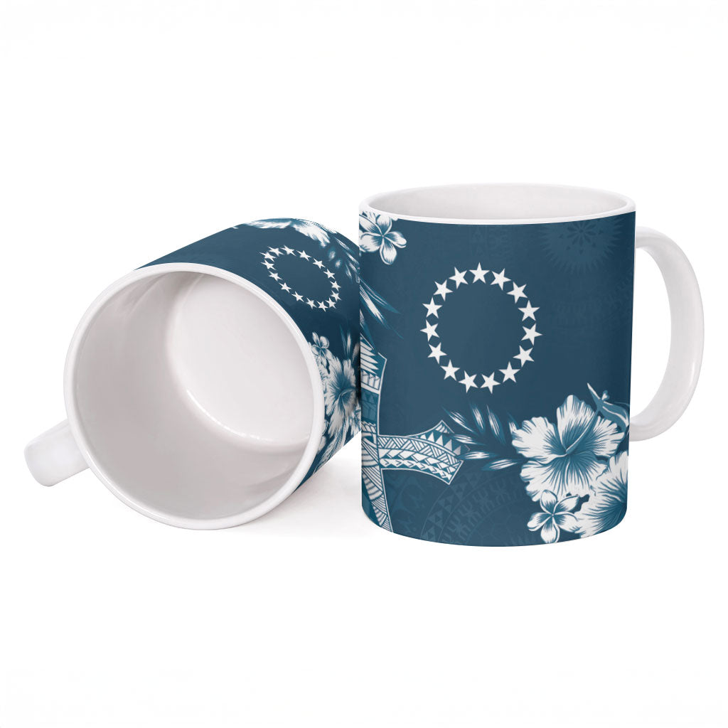 Kia Orana Cook Islands Tapa Floral With Cross Ceramic Mug Navy Blue LT7 - Polynesian Pride