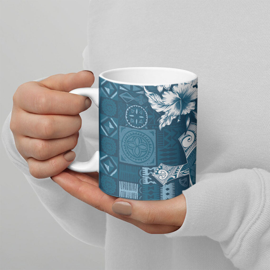 Kia Orana Cook Islands Tapa Floral With Cross Ceramic Mug Navy Blue LT7 - Polynesian Pride