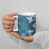 Kia Orana Cook Islands Tapa Floral With Cross Ceramic Mug Navy Blue LT7 - Polynesian Pride