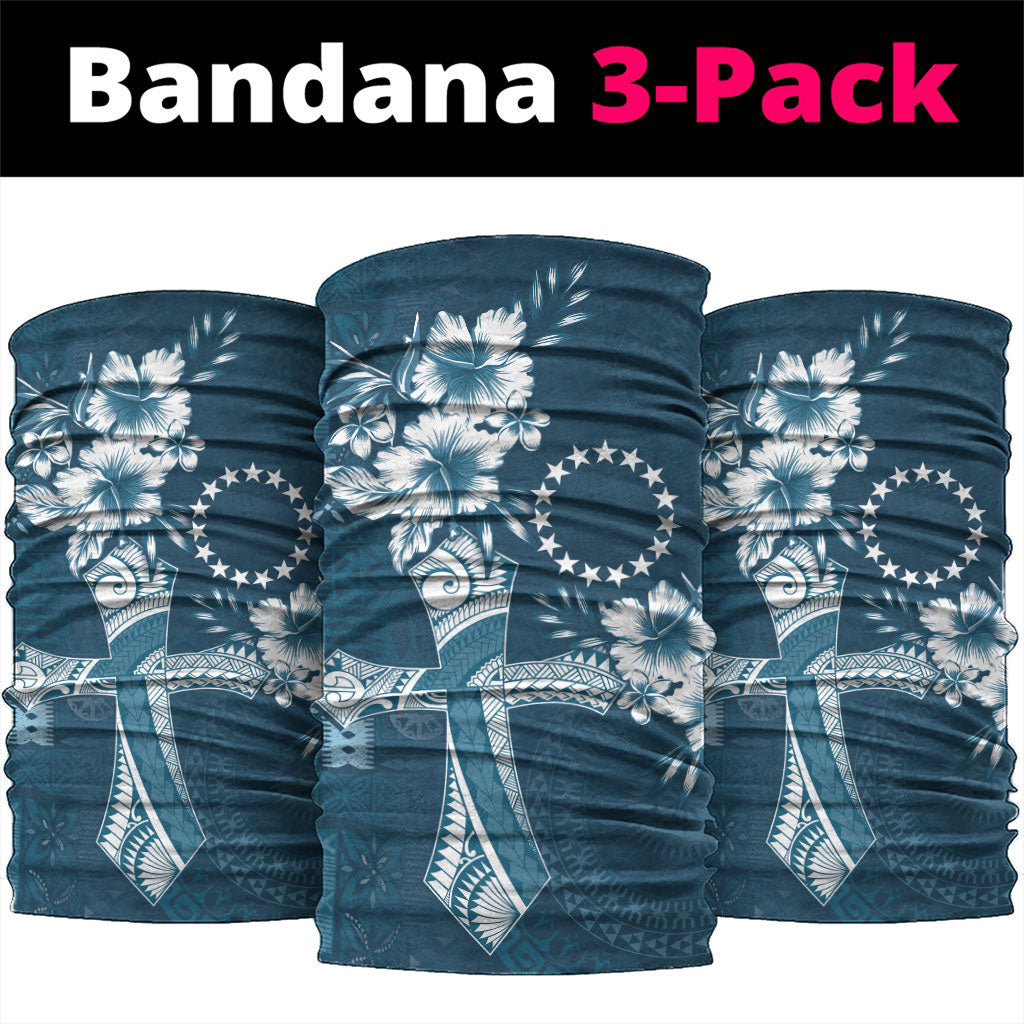 Kia Orana Cook Islands Tapa Floral With Cross Neck Gaiter Navy Blue LT7 package One Size: 25*50cm Navy Blue - Polynesian Pride