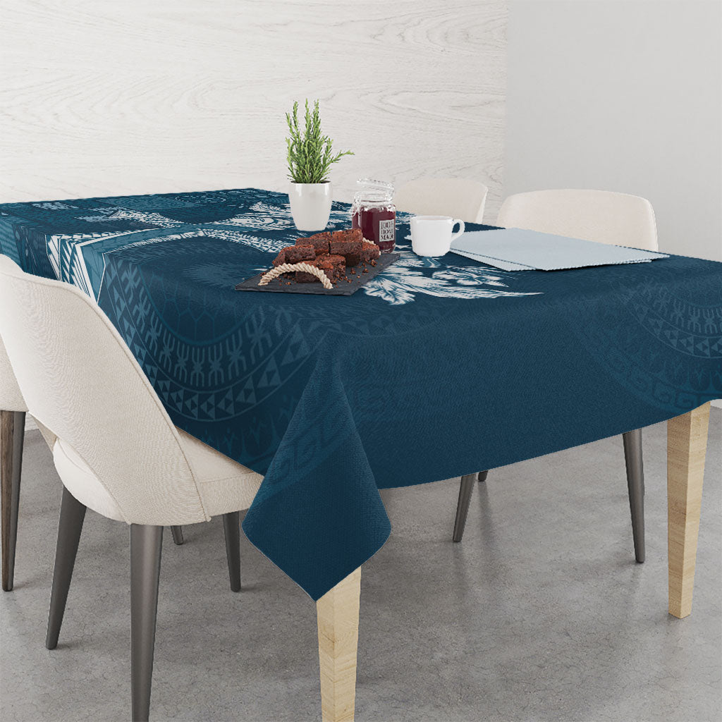 Kia Orana Cook Islands Tapa Floral With Cross Tablecloth Navy Blue LT7 - Polynesian Pride