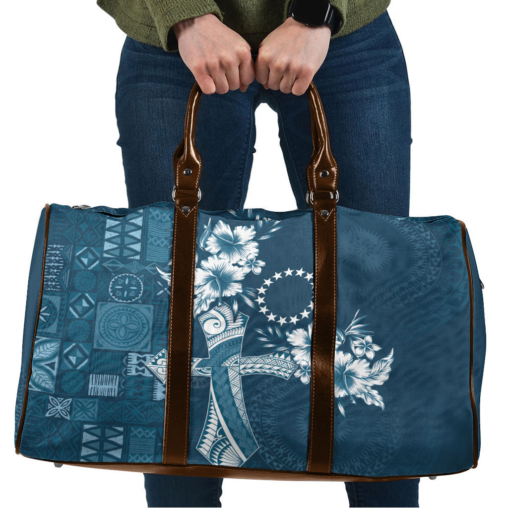Kia Orana Cook Islands Tapa Floral With Cross Travel Bag Navy Blue LT7 Navy Blue - Polynesian Pride