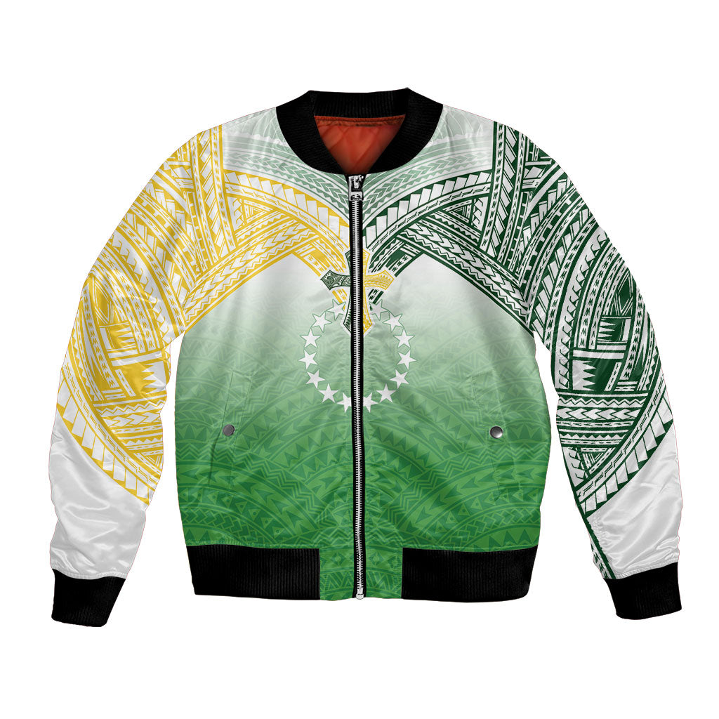Cook Islands Rugby Medallion Of Stars Bomber Jacket Kuki Airani Avaiki LT7 Unisex White Green - Polynesian Pride
