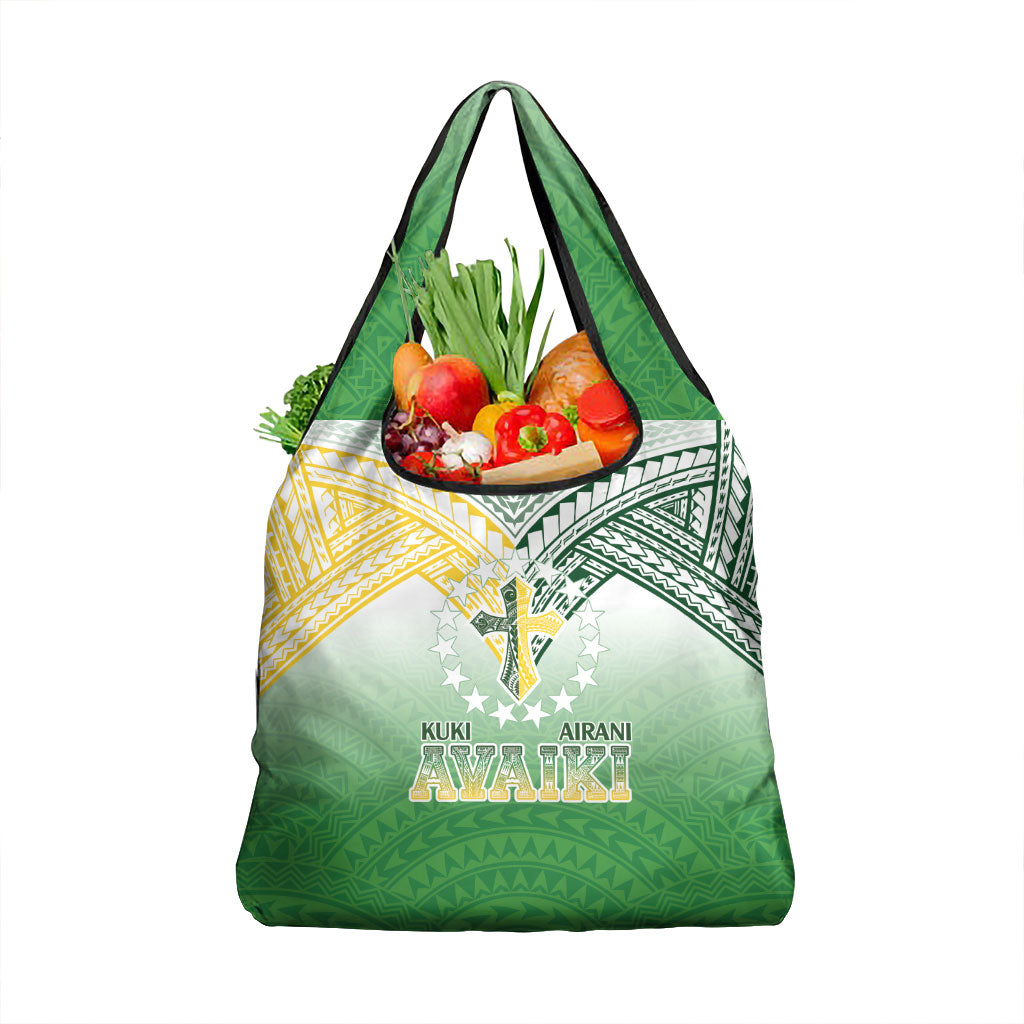 Cook Islands Rugby Medallion Of Stars Grocery Bag Kuki Airani Avaiki LT7 1-pack One Size White Green - Polynesian Pride