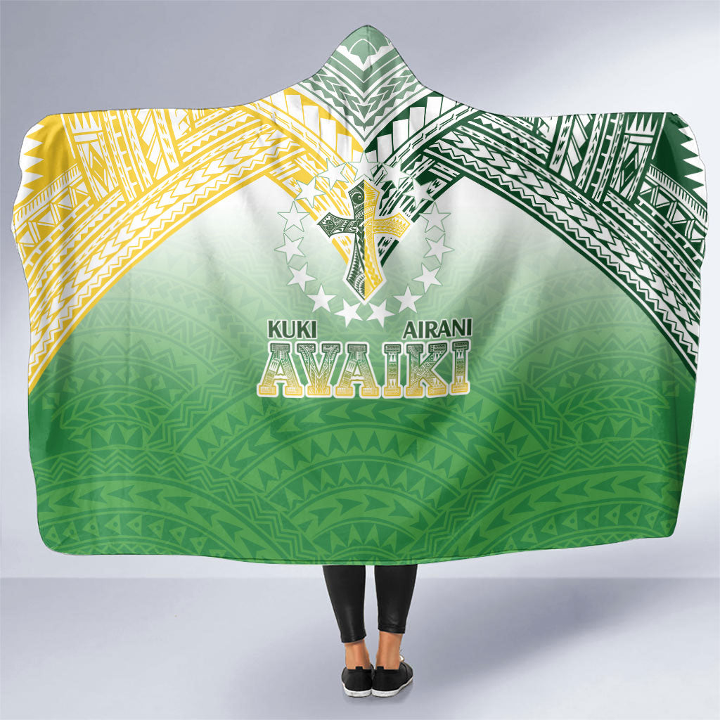 Cook Islands Rugby Medallion Of Stars Hooded Blanket Kuki Airani Avaiki LT7 One Size White Green - Polynesian Pride