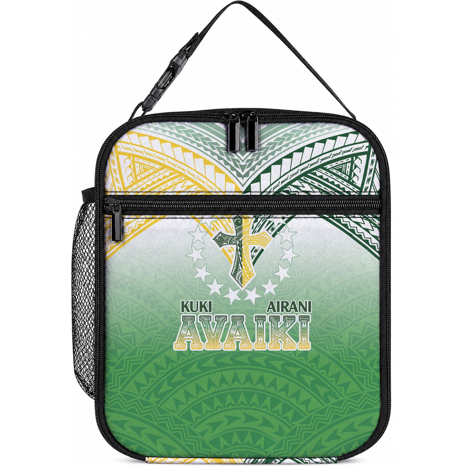 Cook Islands Rugby Medallion Of Stars Lunch Bag Kuki Airani Avaiki LT7 10.2 × 8.3 × 4.3 inch White Green - Polynesian Pride