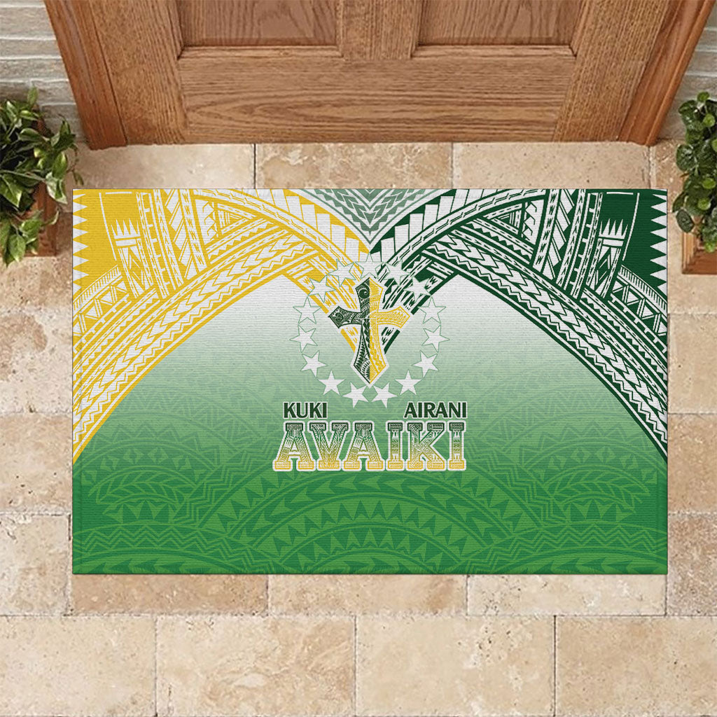 Cook Islands Rugby Medallion Of Stars Rubber Doormat Kuki Airani Avaiki LT7 White Green - Polynesian Pride
