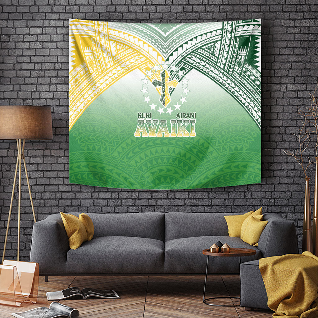 Cook Islands Rugby Medallion Of Stars Tapestry Kuki Airani Avaiki LT7 White Green - Polynesian Pride