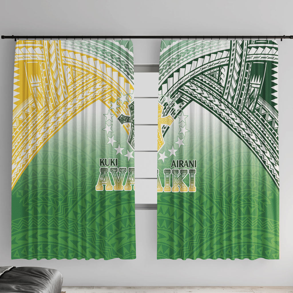 Cook Islands Rugby Medallion Of Stars Window Curtain Kuki Airani Avaiki LT7 With Hooks White Green - Polynesian Pride