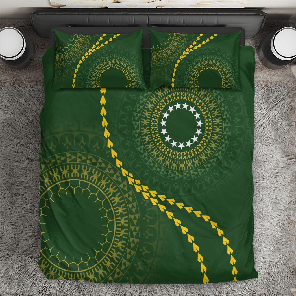Cook Islands Rugby Bedding Set Kuki Tapa Motifs - Medallion Of Stars LT7 Dark Green - Polynesian Pride