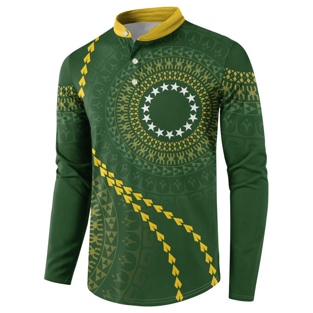 Cook Islands Rugby Custom Button Sweatshirt Kuki Tapa Motifs - Medallion Of Stars LT7 - Polynesian Pride