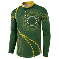 Cook Islands Rugby Custom Button Sweatshirt Kuki Tapa Motifs - Medallion Of Stars LT7 - Polynesian Pride