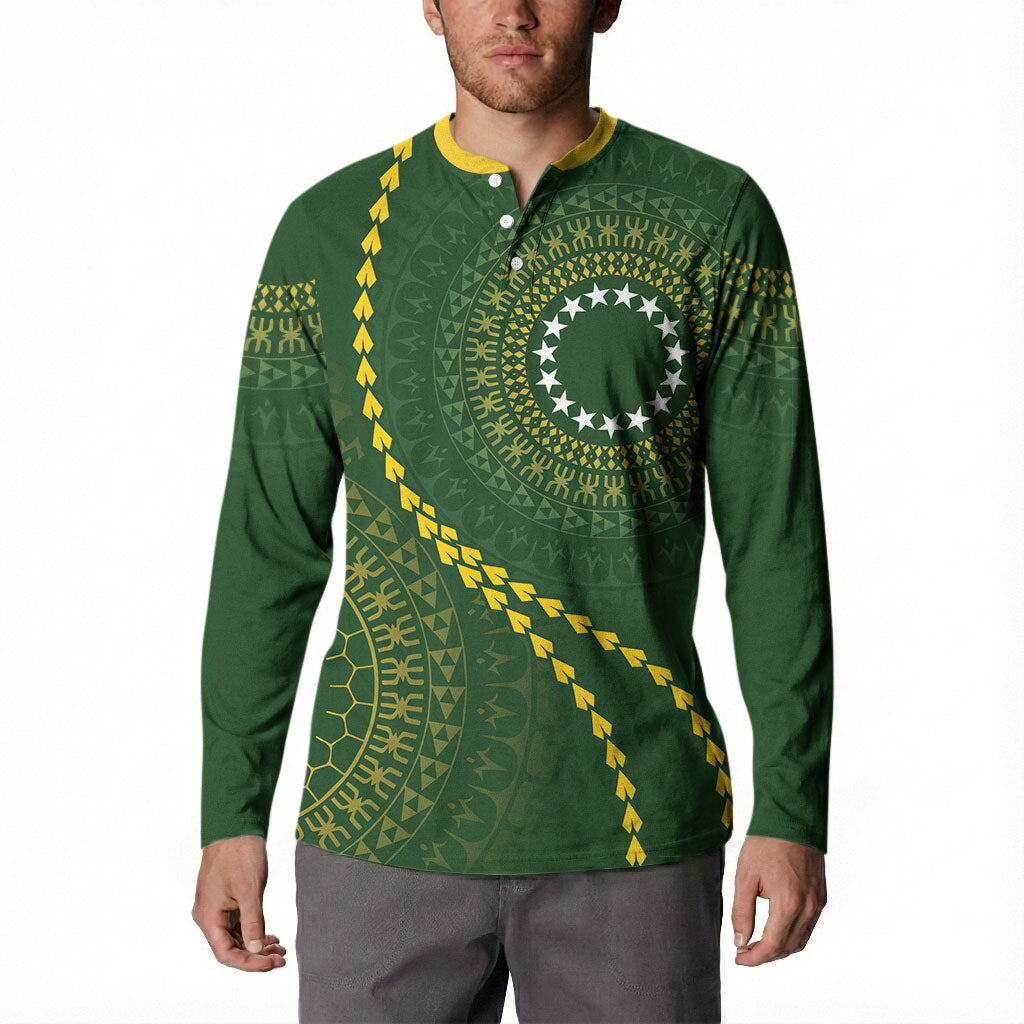 Cook Islands Rugby Custom Button Sweatshirt Kuki Tapa Motifs - Medallion Of Stars LT7 - Polynesian Pride