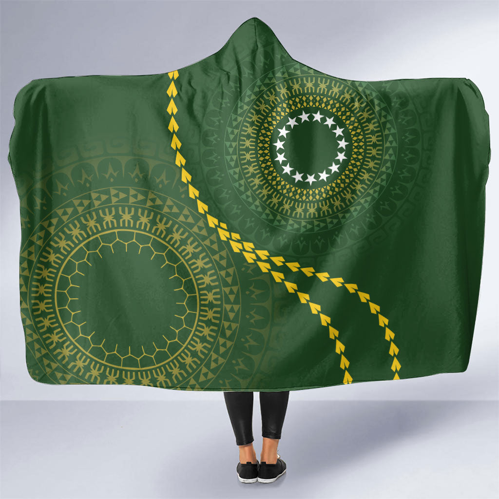 Cook Islands Rugby Hooded Blanket Kuki Tapa Motifs - Medallion Of Stars LT7 One Size Dark Green - Polynesian Pride