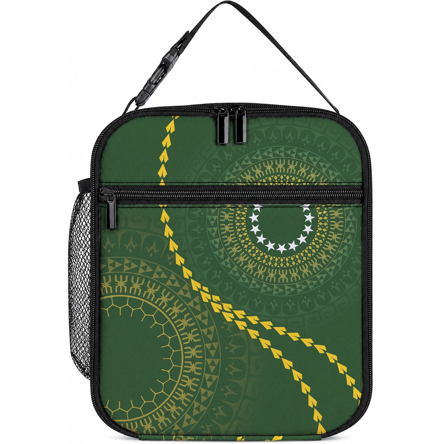 Cook Islands Rugby Lunch Bag Kuki Tapa Motifs - Medallion Of Stars LT7 10.2 × 8.3 × 4.3 inch Dark Green - Polynesian Pride