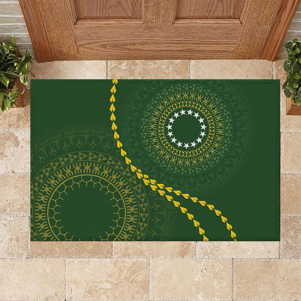 Cook Islands Rugby Rubber Doormat Kuki Tapa Motifs - Medallion Of Stars LT7 Dark Green - Polynesian Pride