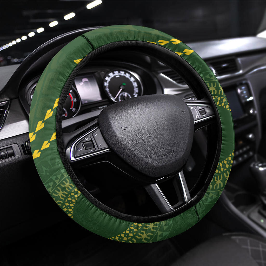Cook Islands Rugby Steering Wheel Cover Kuki Tapa Motifs - Medallion Of Stars