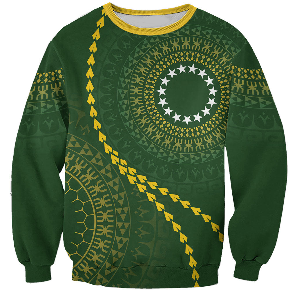Cook Islands Rugby Custom Sweatshirt Kuki Tapa Motifs - Medallion Of Stars LT7 Unisex Dark Green - Polynesian Pride