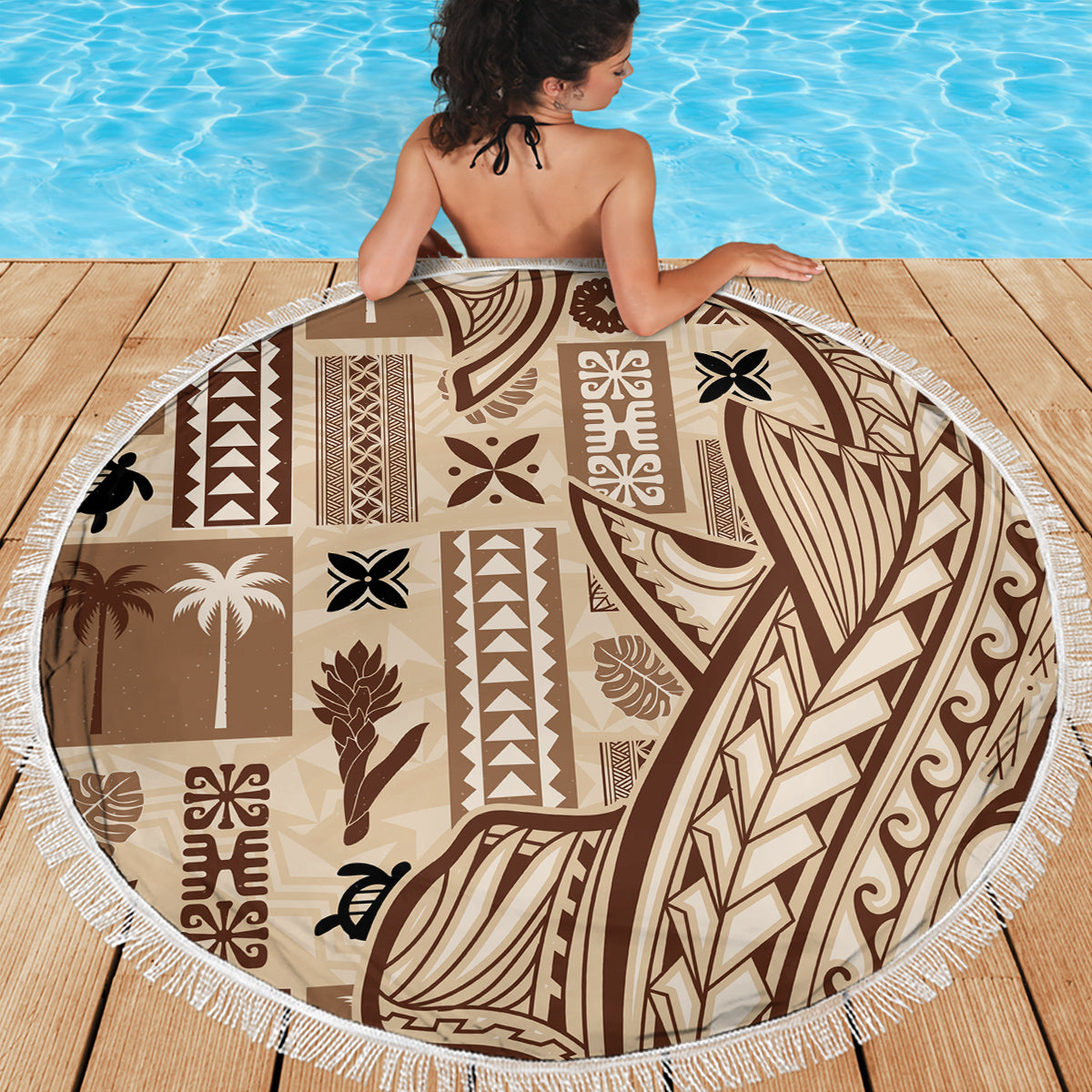 Samoa Tapa Beach Blanket Siapo Mix Tatau Patterns LT7 - Polynesian Pride