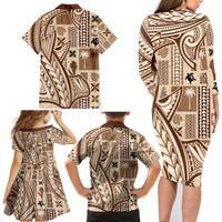 samoa-tapa-family-matching-long-sleeve-bodycon-dress-and-hawaiian-shirt-siapo-mix-tatau-patterns