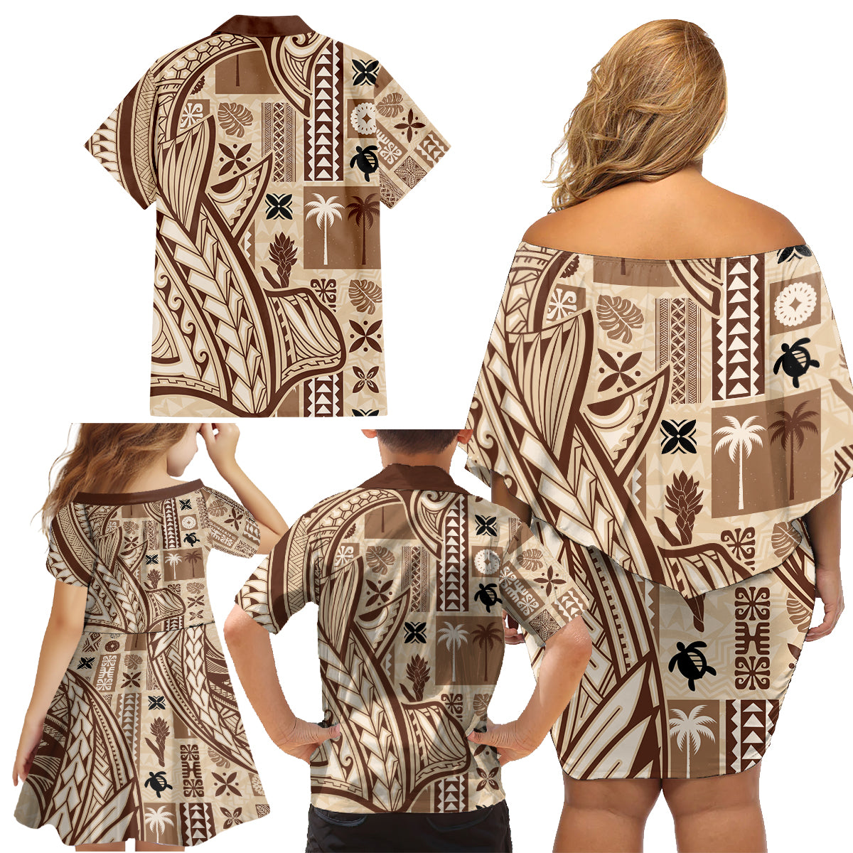 samoa-tapa-family-matching-off-shoulder-short-dress-and-hawaiian-shirt-siapo-mix-tatau-patterns