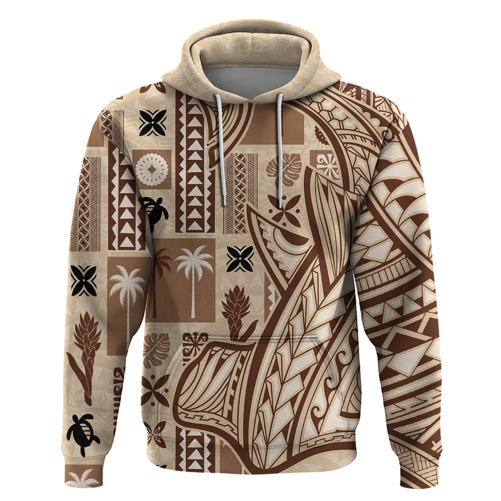 Samoa Tapa Hoodie Siapo Mix Tatau Patterns LT7 Beige - Polynesian Pride