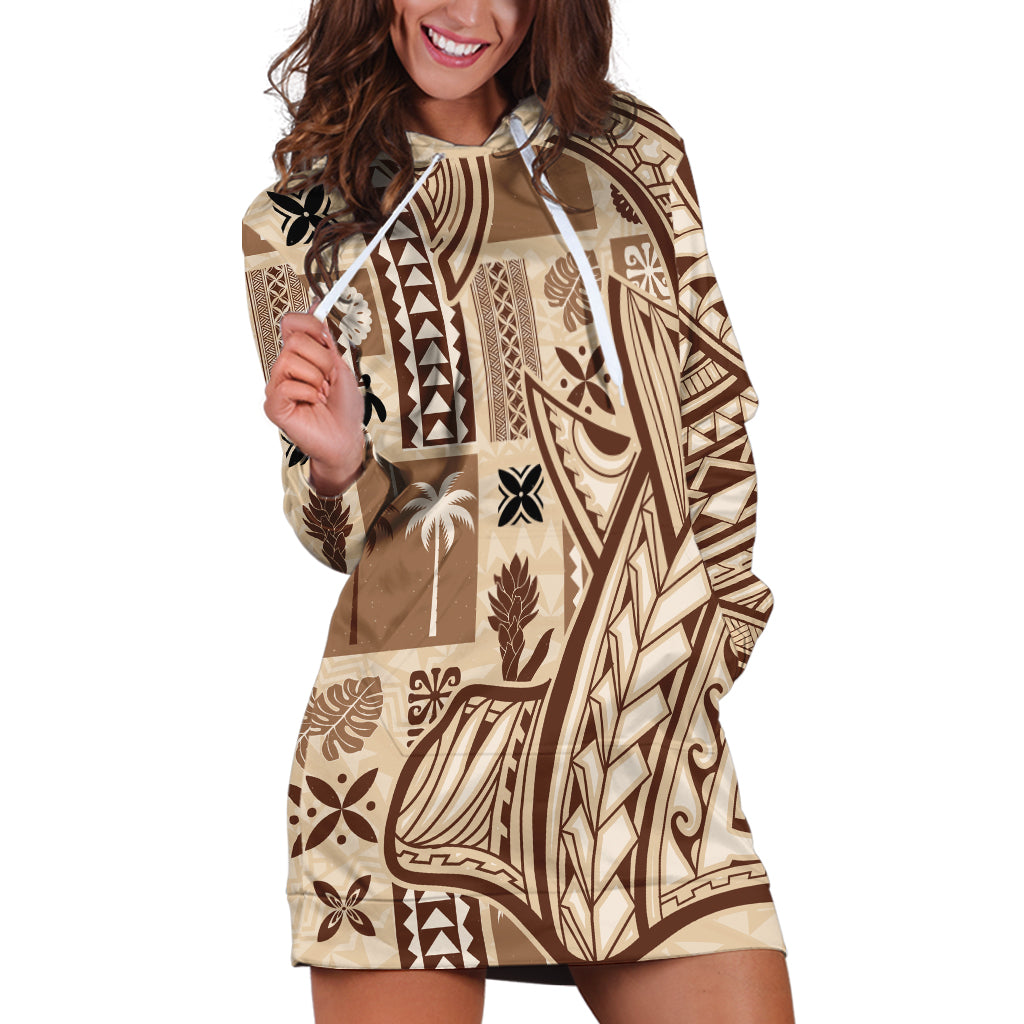 Samoa Tapa Hoodie Dress Siapo Mix Tatau Patterns LT7 Beige - Polynesian Pride