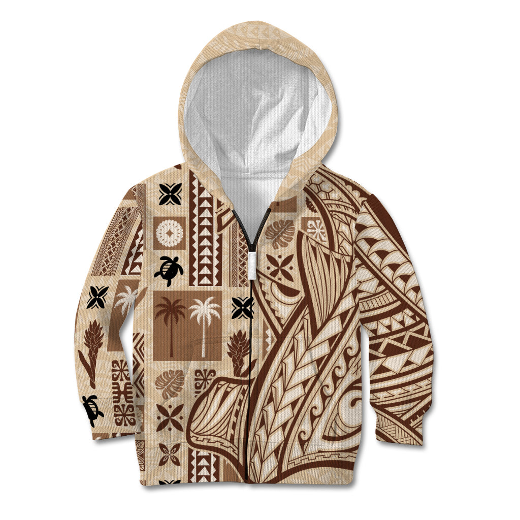 Samoa Tapa Kid Hoodie Siapo Mix Tatau Patterns LT7 Zip Hoodie Beige - Polynesian Pride