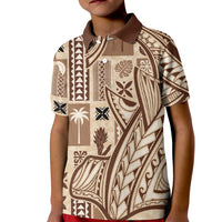 Samoa Tapa Kid Polo Shirt Siapo Mix Tatau Patterns LT7 Kid Beige - Polynesian Pride
