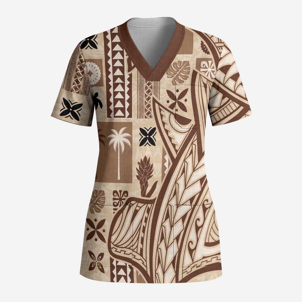 Samoa Tapa Scrub Top Siapo Mix Tatau Patterns - Polynesian Pride