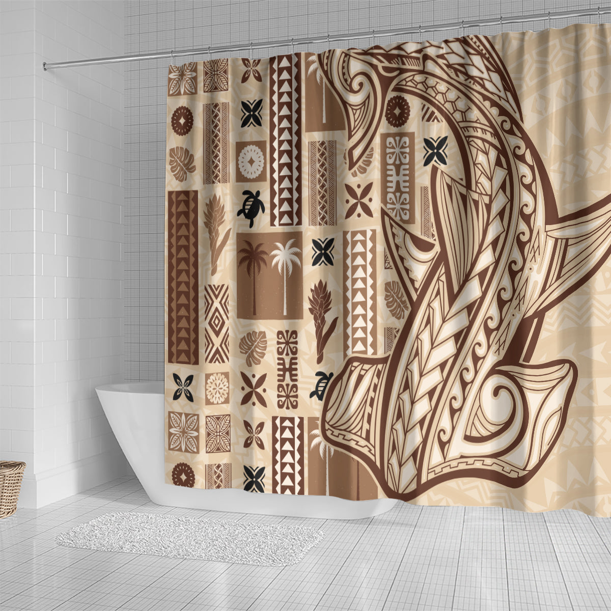 Samoa Tapa Shower Curtain Siapo Mix Tatau Patterns LT7 - Polynesian Pride
