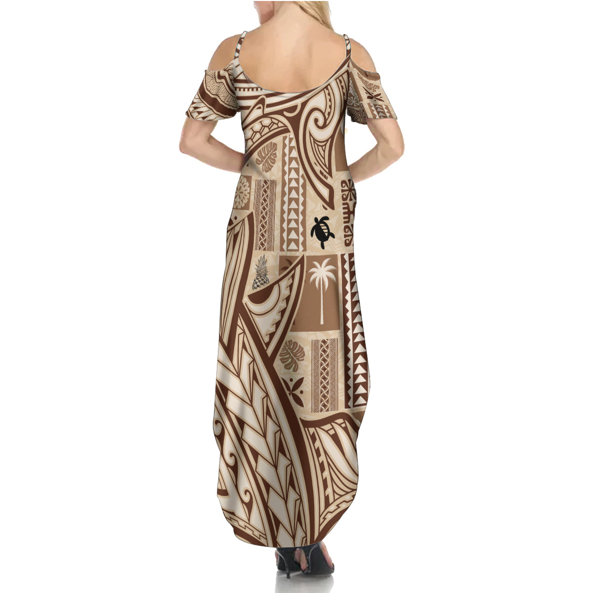 Samoa Tapa Summer Maxi Dress Siapo Mix Tatau Patterns LT7 - Polynesian Pride