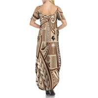 Samoa Tapa Summer Maxi Dress Siapo Mix Tatau Patterns LT7 - Polynesian Pride