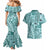 Samoa Tapa Couples Matching Mermaid Dress and Hawaiian Shirt Siapo Mix Tatau Patterns - Teal LT7 - Polynesian Pride